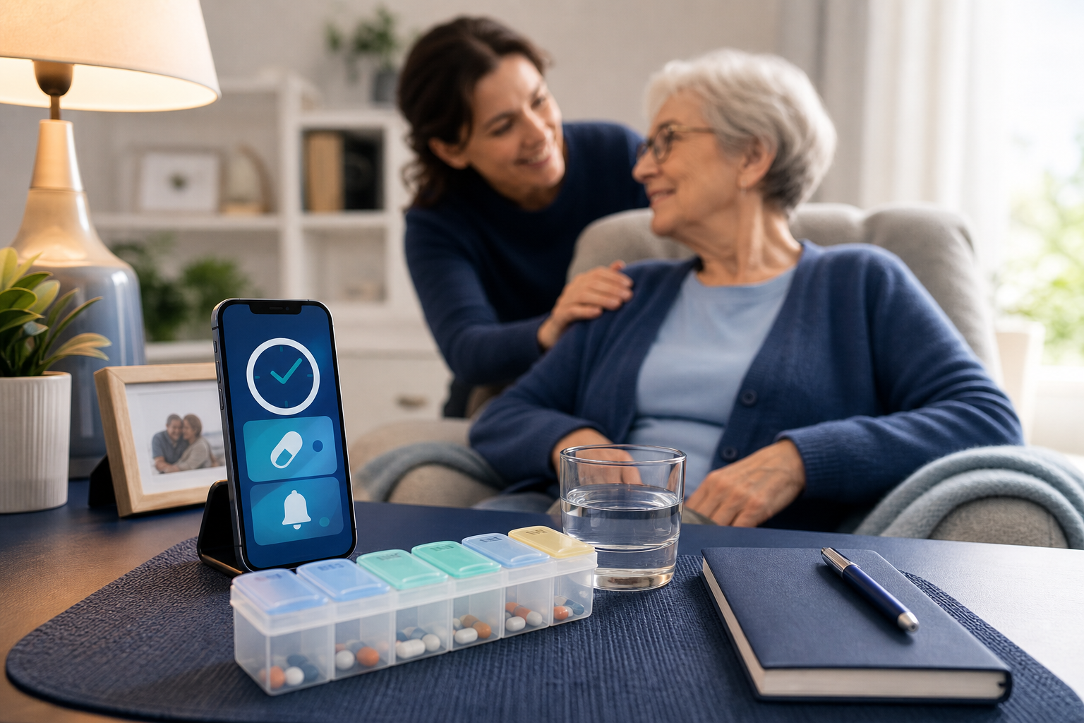 Medication reminder support for an older adult and a loved one
